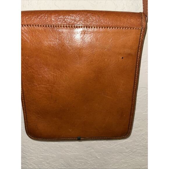 Tano Crunch Leather Crossbody Bag Brown Flap Vintage Minimalist Unisex - Picture 5 of 9